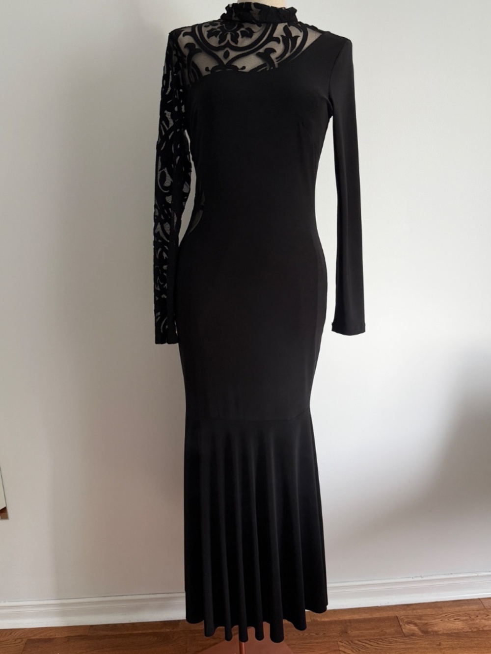 Cameo - Black Lace Mermaid Maxi Dress Mock Neck Long Sleeve Prom Evening Gown